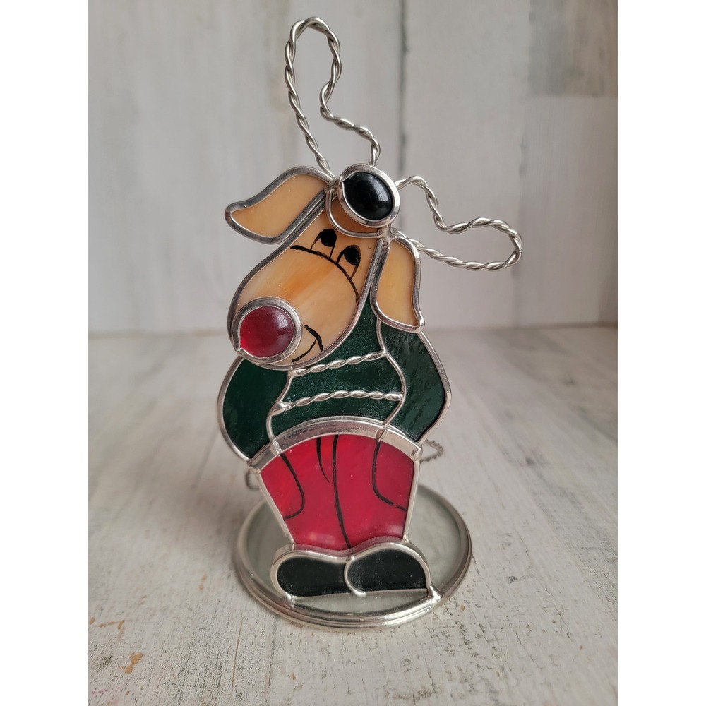 Stained glass‎ reindeer tealight candle holder Xmas home decor figure vintage